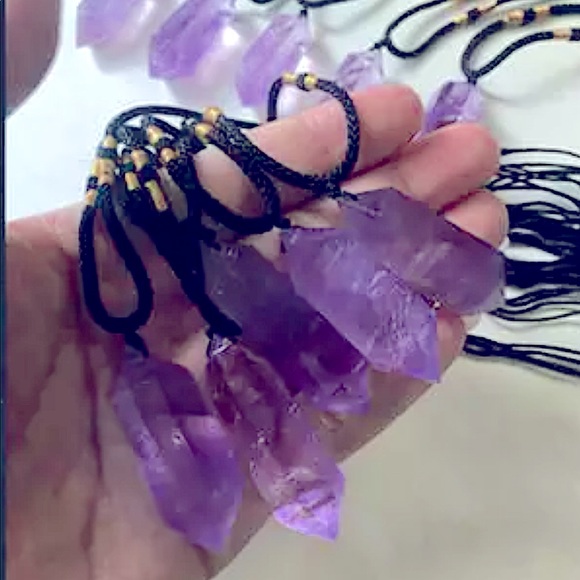 Double point amethyst gemstone adjustable necklace - Picture 2 of 2